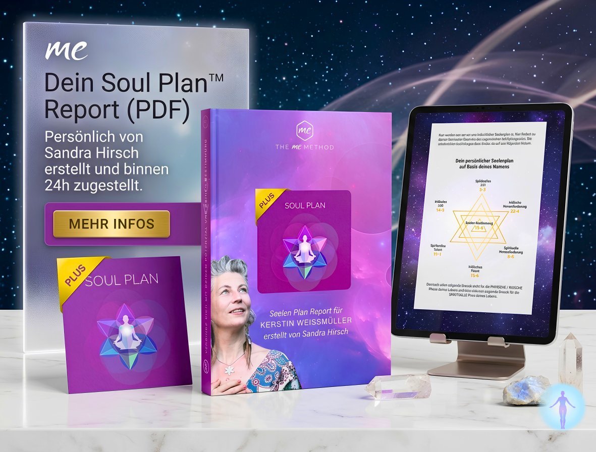 Sandra Hirsch Soul Plan Report als PDF – Cover, Report-Beispielseite und Bonus-Material